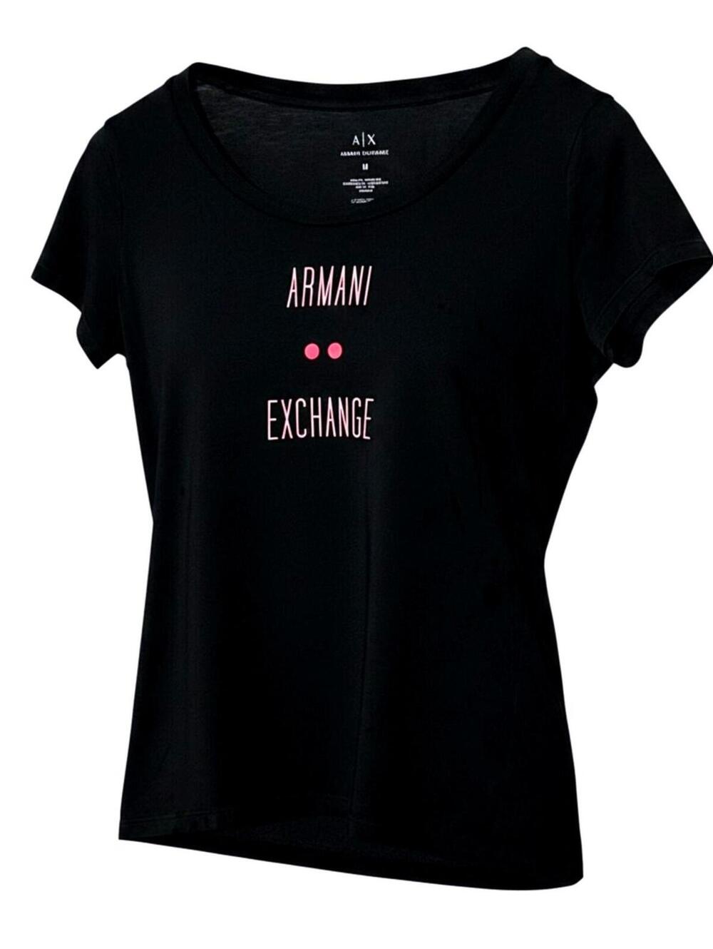 ARMANI EXCHANGE Womens (M) Black/Pink Slim-Fit T-Shirt Stretch Cotton Jersey